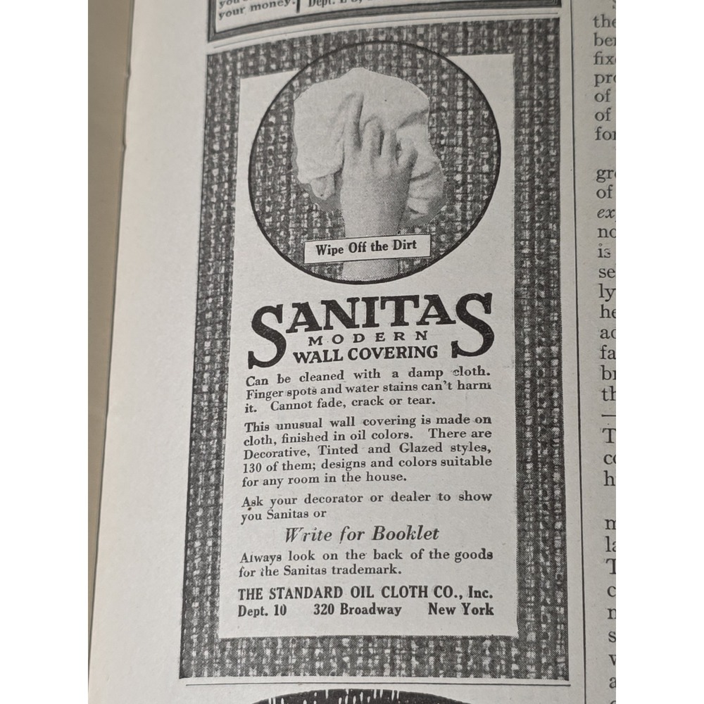 1916 Sanitas Modern Wall Covering Vintage Advertisement Wipe Off Dirt Oil Cloth
